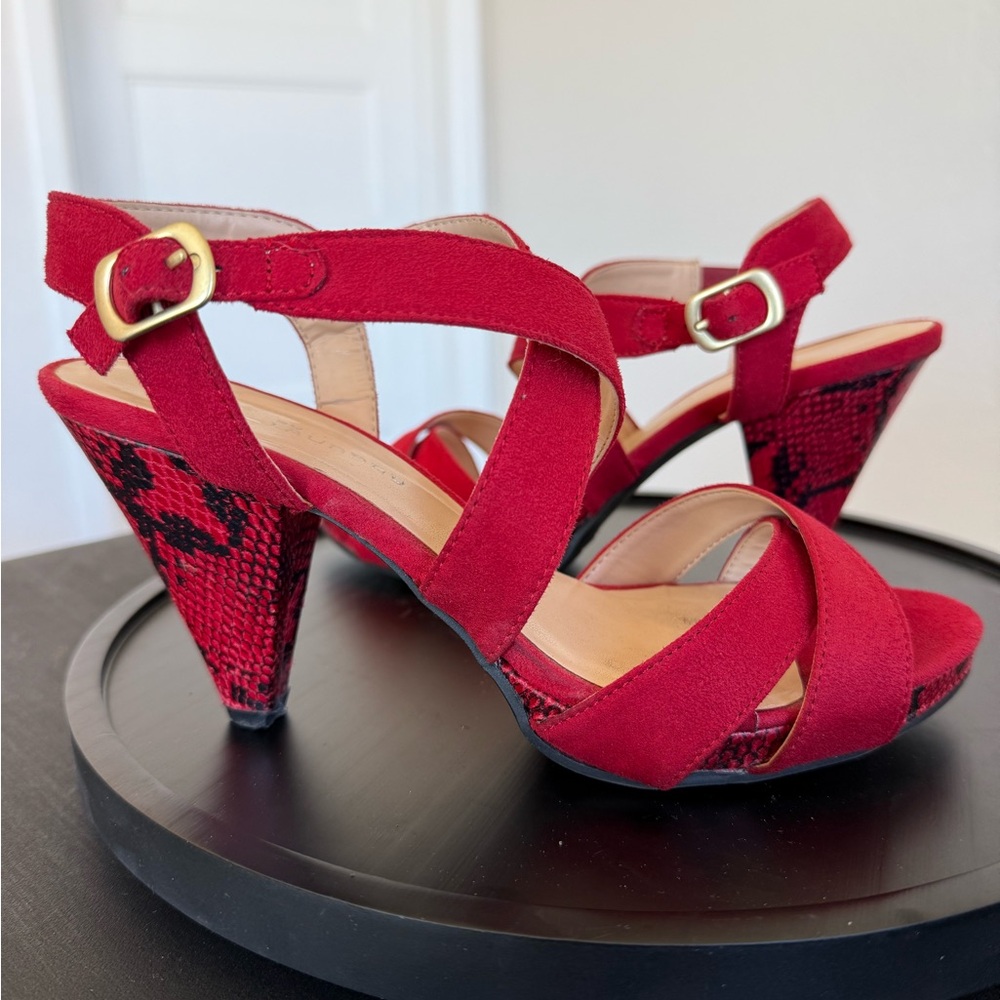 Elegant Red Strappy Heels in Size 8